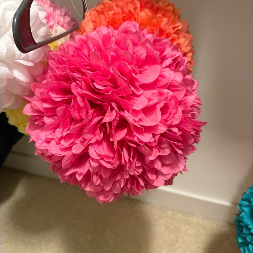 Vibrant Hot Pink Flower Ball Decoration- 10” in diameter. Qty 1 of hot pink.